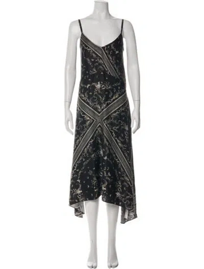Pre-owned Allsaints Printed Midi Length Dress In Black