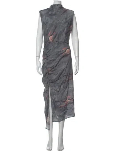 Pre-owned Allsaints Printed Midi Length Dress In Gray