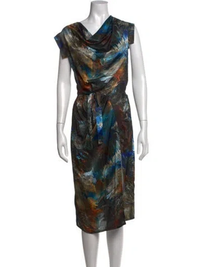 Pre-owned Allsaints Printed Midi Length Dress In Green