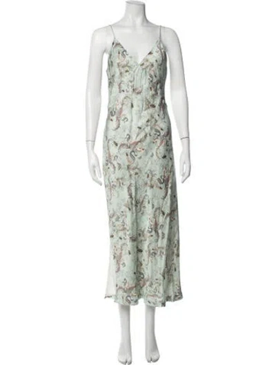 Pre-owned Allsaints Printed Midi Length Dress In Green