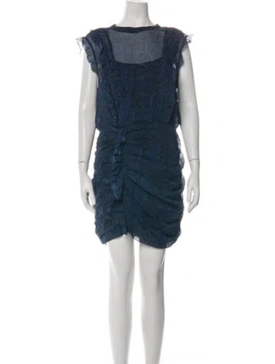 Pre-owned Allsaints Printed Mini Dress In Blue