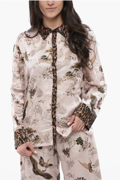 Allsaints Printed Satin Sofi Blouse With Hidden Closure In Neutral