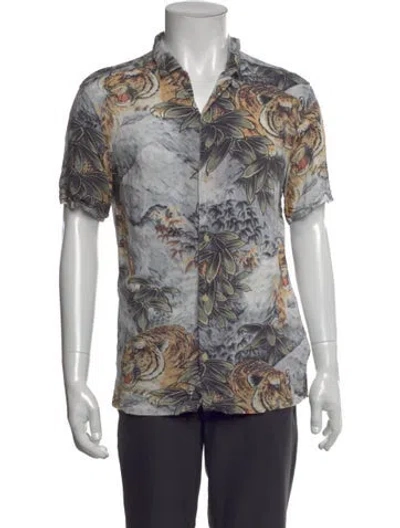Pre-owned Allsaints Printed Short Sleeve Shirt In Gray