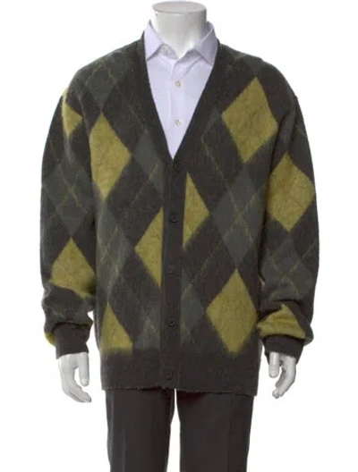 Pre-owned Allsaints Printed V-neck Cardigan In Green