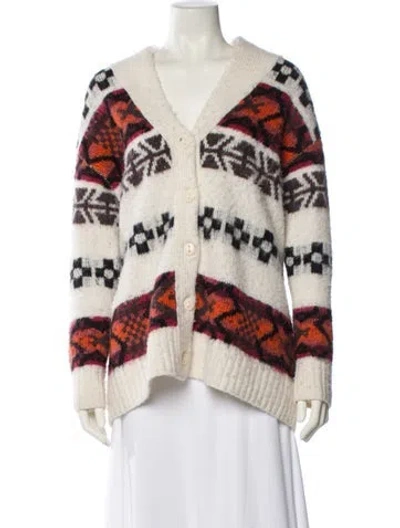 Pre-owned Allsaints Printed V-neck Sweater In White