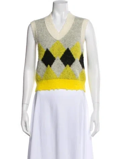 Pre-owned Allsaints Printed V-neck Sweater In Yellow