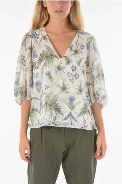 Allsaints Puffed Sleeve Tia Harris Floral Patterned Blouse In White