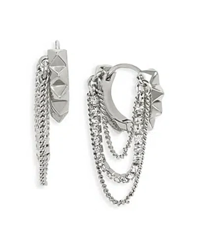 Allsaints Pyramid Chain Hoop Earrings In Rhodium