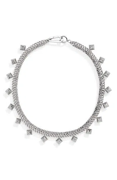 Allsaints Pyramid Charm Double Chain Collar Necklace In Metallic