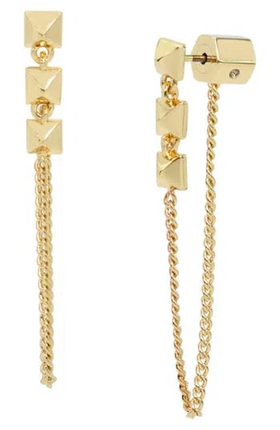 Allsaints Pyramid Charm Draped Chain Front/back Earrings In Gold