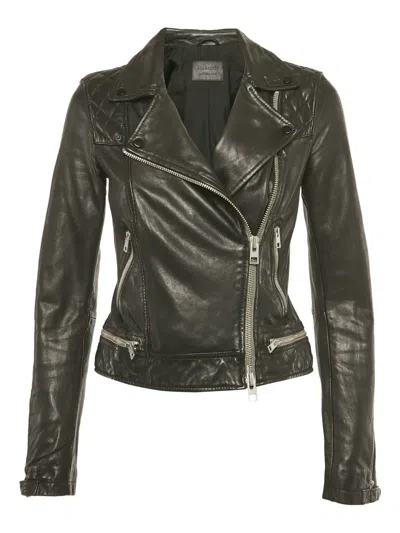Pre-owned Allsaints Quilted Leather Biker Jacket In Black