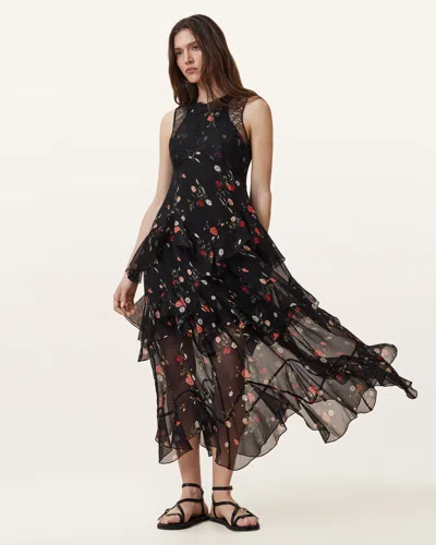 Allsaints Quinn Floral Print Dress In Briar Black