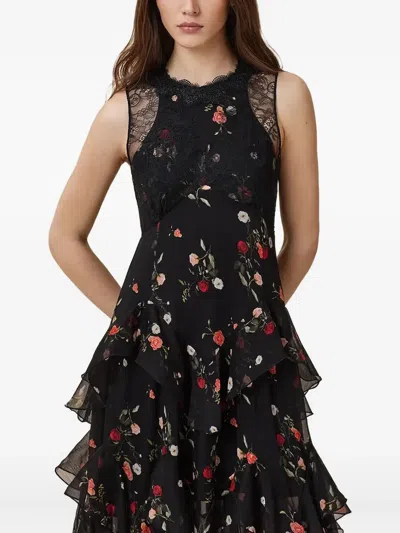 Allsaints Quinn Lace-detail Ruffled Midi Dress In Black