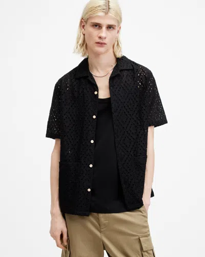 Allsaints Quinta Broderie Relaxed Fit Shirt In Jet Black