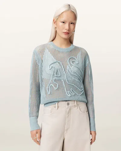 Allsaints Raelyn Relaxed Fit Open Stitch Sweater In Blue