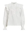 Allsaints Womens Chalk White Heather Lace-trim Long-sleeve Cotton Blouse In White