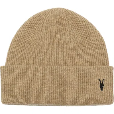 Allsaints Ramskull Wool Beanie In Dark Ecru Beige