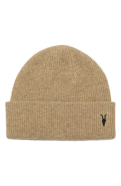 Allsaints Ramskull Wool Beanie In Dark Ecru Beige