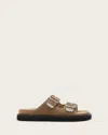 Allsaints Randal Buckled Suede Sandals In Stone Grey