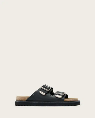 Allsaints Perforated Buckle-fastening Slides In Black