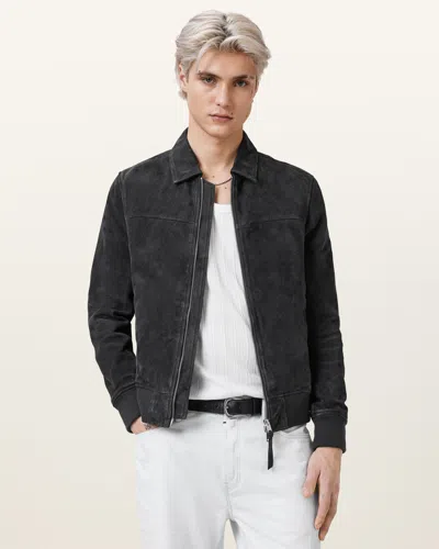 Allsaints Rashford Suede Ribbed Trim Jacket In Soot Grey