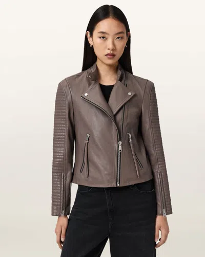 Allsaints Raul Leather Biker Jacket In Brown