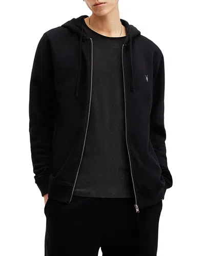 Allsaints Mens Black Raven Slim-fit Cotton-fleece Hoody