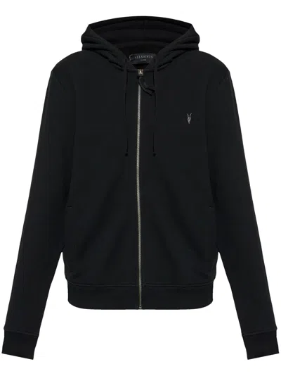 Allsaints Mens Black Raven Slim-fit Cotton-fleece Hoody