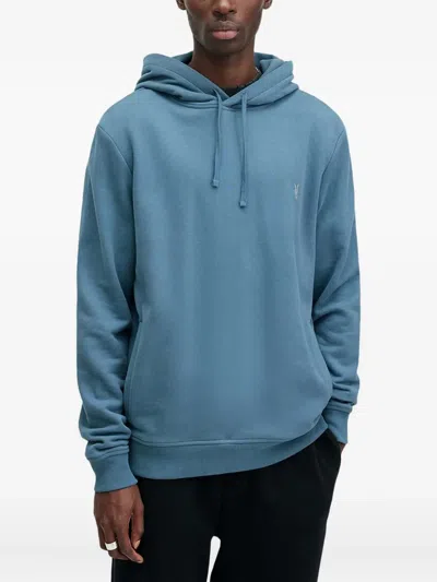 Allsaints Raven Logo-embroidered Hoodie In Blue