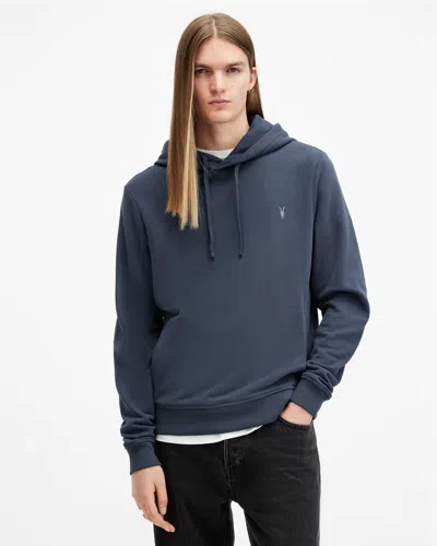 Allsaints Raven Pullover Ramskull Hoodie In Garnet Blue