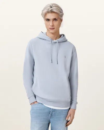 Allsaints Raven Pullover Ramskull Hoodie In Willow Blue
