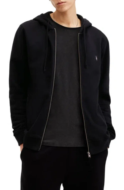 Allsaints Mens Black Raven Slim-fit Cotton-fleece Hoody
