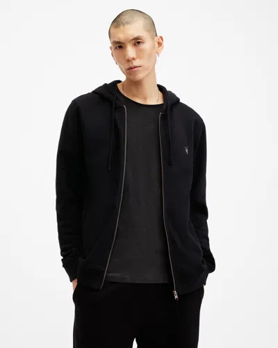 Allsaints Mens Black Raven Slim-fit Cotton-fleece Hoody