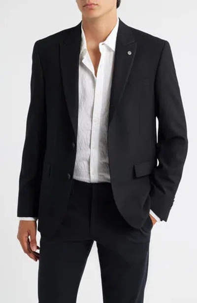 Allsaints Rawdon Slim Fit Black Textured Wool Blend Peak Lapel Sport Coat In Blue
