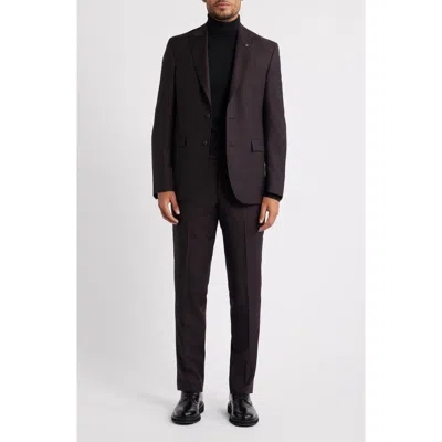 Allsaints Rawdon Slim Fit Burgundy Super 100s Wool Peak Lapel Suit In Black