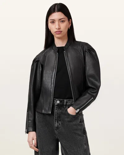 Allsaints Rayna Leather Biker Jacket In Black