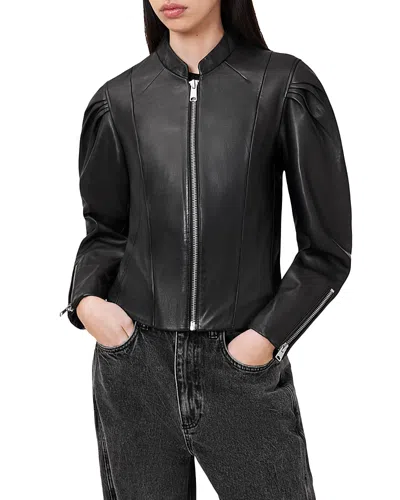 Allsaints Rayna Leather Biker Jacket In Black