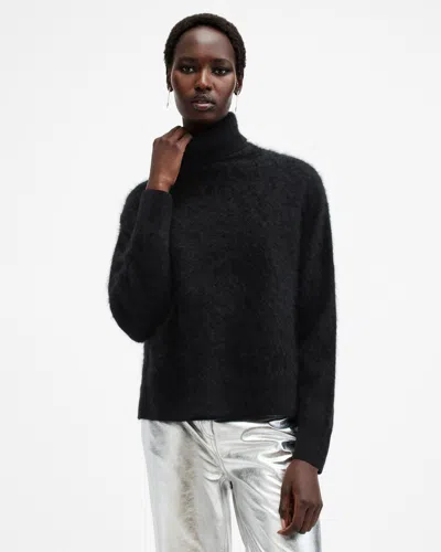 Allsaints Rebel Brushed Cashmere Roll Neck Jumper In Black