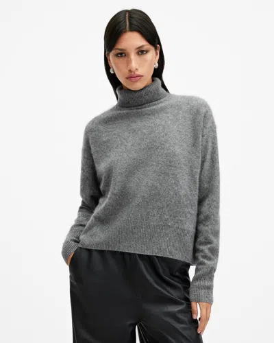 Allsaints Rebel Brushed Cashmere Roll Neck Jumper In Grey Melange