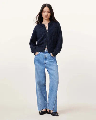 Allsaints Rebel Zip Up Cashmere Cardigan In Ink Blue