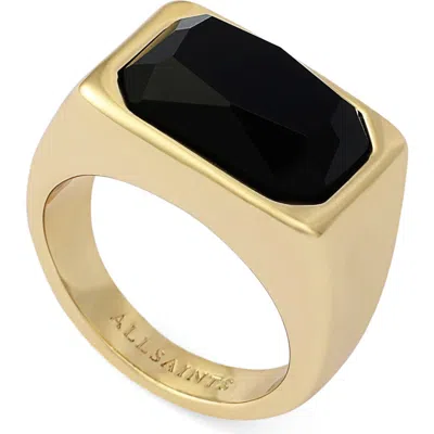 Allsaints Rectangular Stone Signet Ring In Gold