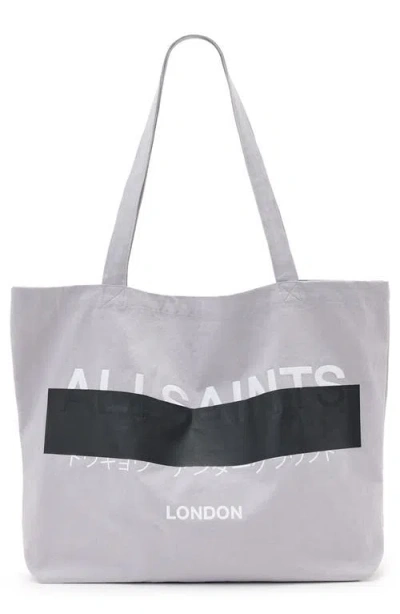 Allsaints Redact Cotton Canvas Tote Bag In Machine Grey