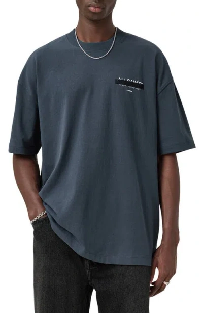 Allsaints Redact Mock Neck Graphic T-shirt In Blue