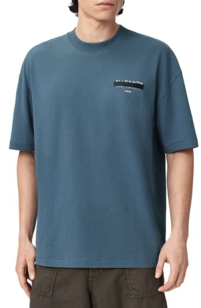 Allsaints Redact Mock Neck Graphic T-shirt In Blue