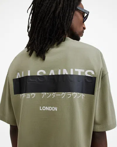 Allsaints Redact Oversized Embroidered Logo T-shirt In Eden Green