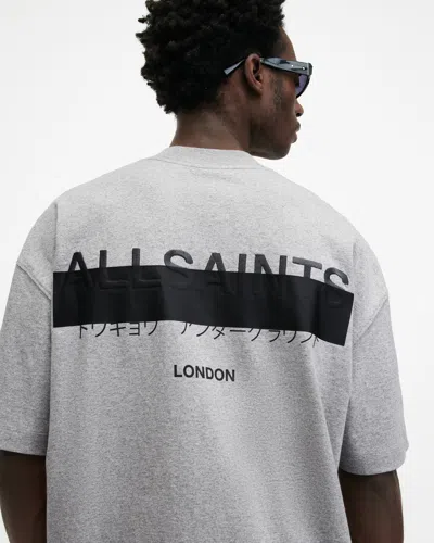 Allsaints Redact Oversized Embroidered Logo T-shirt In Grey Marl