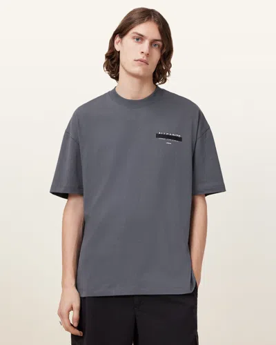 Allsaints Redact Oversized Embroidered Logo T-shirt In Pitched Blue