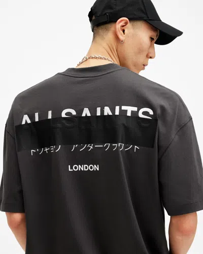 Allsaints Redact Oversized Embroidered Logo T-shirt In Washed Black