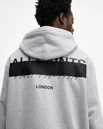 Allsaints Redact Pullover Embroidered Logo Hoodie In Grey Marl