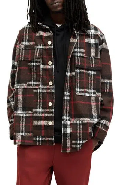 Allsaints Redwood Checked Relaxed Fit Shirt In Henna Brown